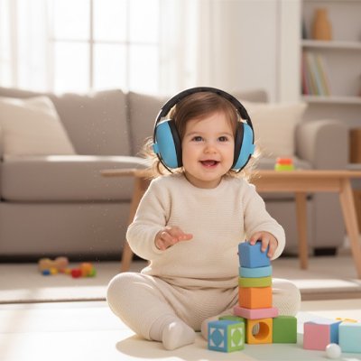 casque anti-bruit bebe lilo fillette joue salon