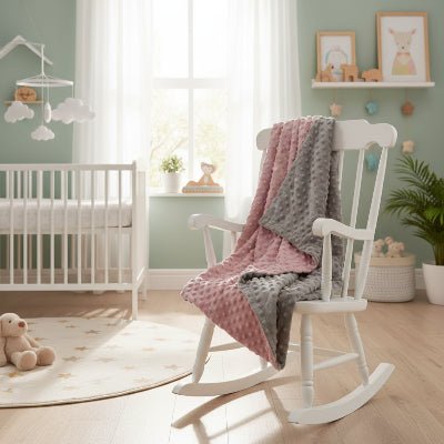 couverture bebe elyss gris sur chaise bercante