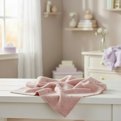 couverture bebe flora rose sur table