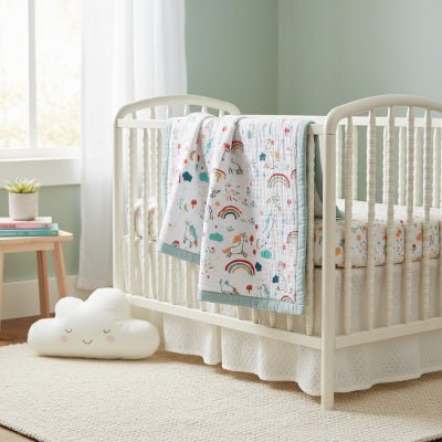 couverture bebe terra arc en ciel sur lit